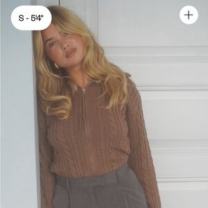 Djerf Avenue Small ready set go cardigan cable cord brown zip up